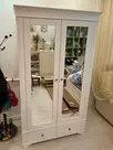 Шкаф массив сосны Бейли 2-ств с зеркальными дверями белый воск