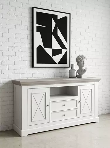 Комод Форест 2-дверный с 2-я ящиками белый воск/серый