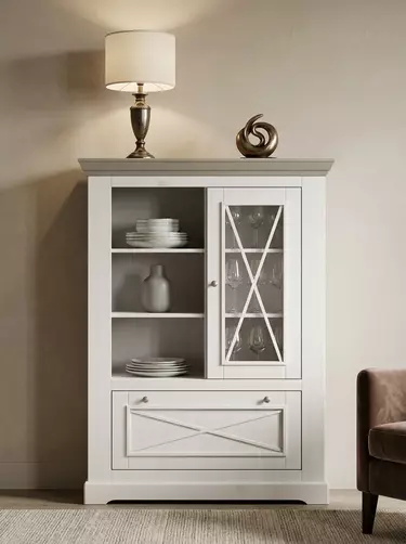 Комод Форест 2-дверный с полками белый воск/серый