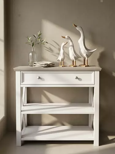 Консоль массив сосны с ящиком белая Форест белый воск/серый