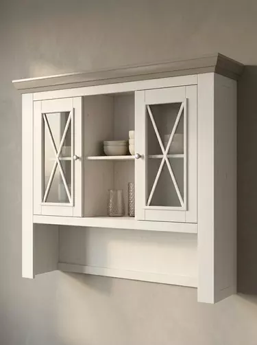 Надстройка комода (буфет большой) 2 двери 1 полка белый воск/серый