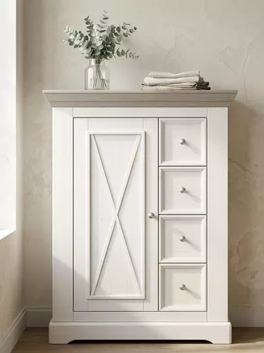 Комод Форест 1-дверный с 4-я ящиками (тумба 104) белый воск/серый