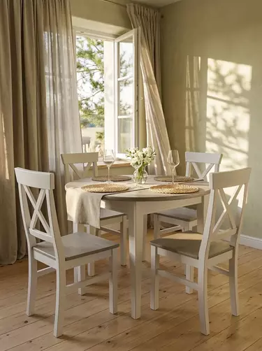 Стол обеденный из массива раскладной Форест 90/125 белый воск/серый