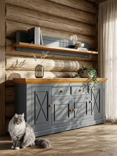 Комод Форест 4 двери 2 ящика серый 7012/бейц-масло