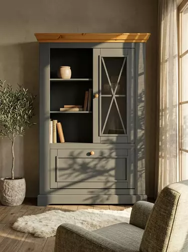 Комод Форест 2 двери и полки серый 7012/бейц-масло