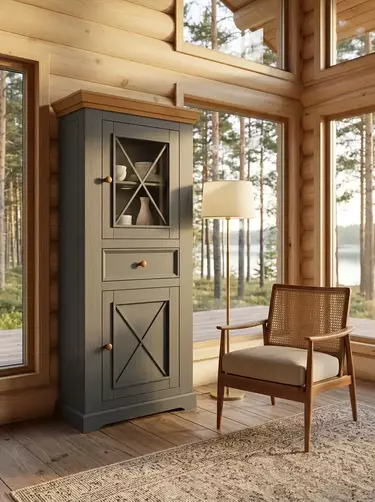 Шкаф для посуды Форест низкий 2 двери 1 ящик серый 7012/бейц-масло