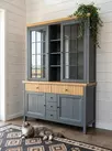 Буфет массив сосны Сканди 2 стеклянные двери, 2 глухие двери и ящики, серый 7046/антик