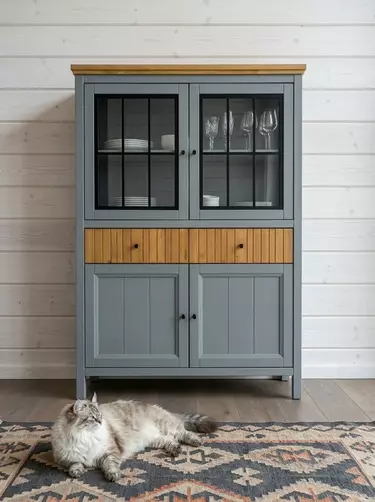 Тумба Сканди 222СТЧ стеклянные и глухие двери, серый 7046/антик 