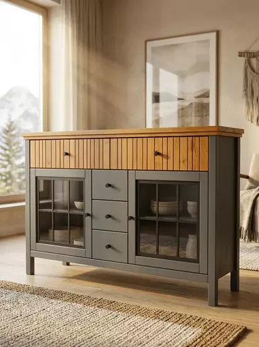 Тумба Сканди 232СТЧ стеклянные двери, серый 7046/антик