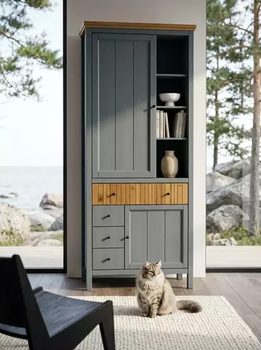 Шкаф для посуды Сканди 1113 глухие двери, серый 7046/антик