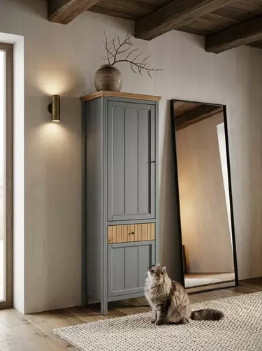 Шкаф Сканди для посуды 111 глухие двери, серый 7046/антик