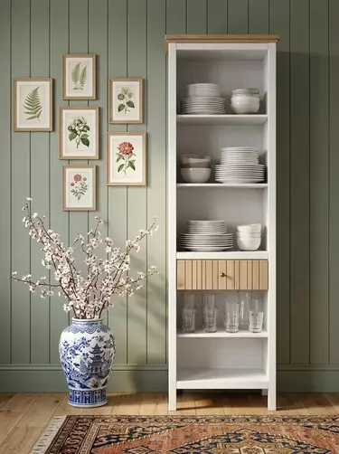 Стеллаж Сканди 01 с ящиком, белый/антик