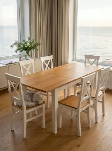 Стол Сканди обеденный 160 со вставкой белый/антик