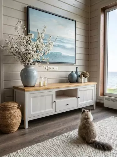 Тумба Сканди ТВ 21, белый/антик