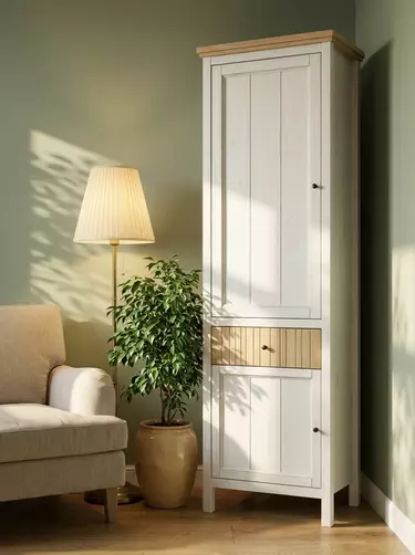 Шкаф для посуды деревянный Сканди 111 глухие двери, белый/антик