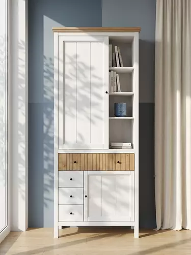 Шкаф Сканди для посуды 1113 глухие двери, белый/антик 