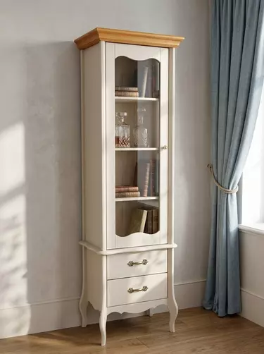  Витрина массив сосны ЛеБо 1-дверная Бежевый воск/Антик