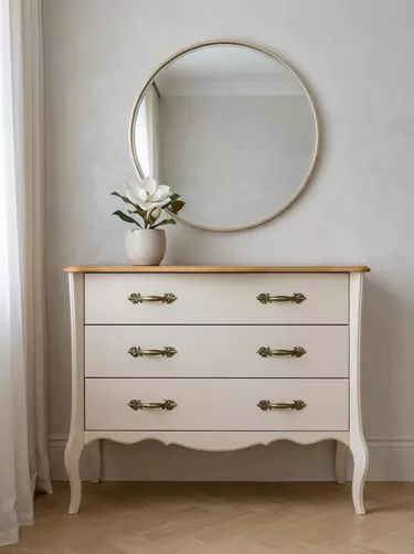Комод Лебо с 3 ящиками Бежевый воск/Антик