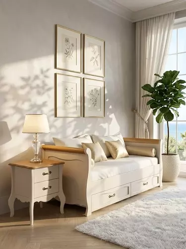 Кровать диван 2 ящика Лебо 90*200 Бежевый воск/Антик