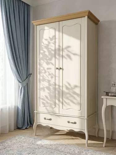 Шкаф с ящиком Лебо 2-дверный Бежевый воск/Антик