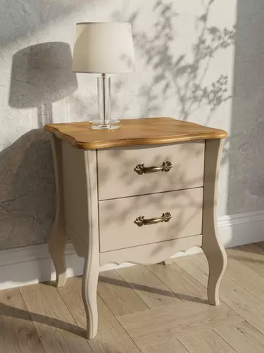 Тумба Лебо прикроватная 2 ящика Бежевый воск/Антик