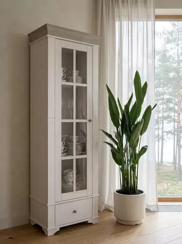 Витрина Бейли белый воск/антрацит