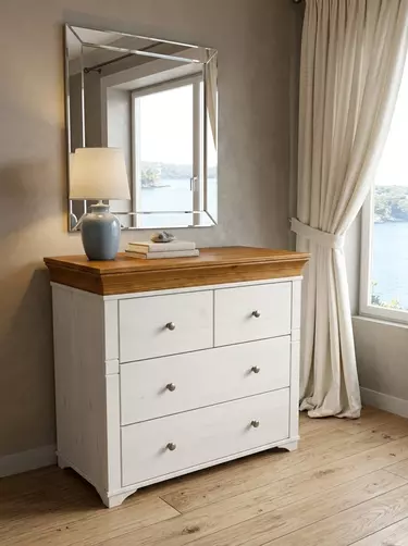 Комод Бейли с 4 ящиками белый воск/антик