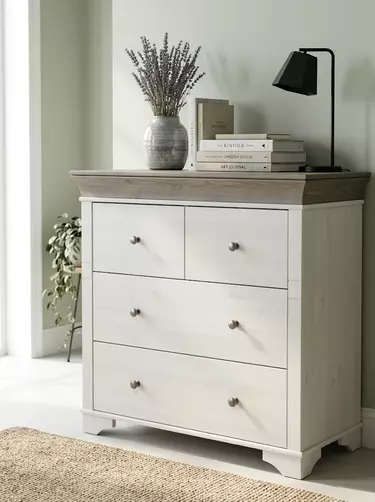 Комод Бейли с 4 ящиками белый воск/антрацит