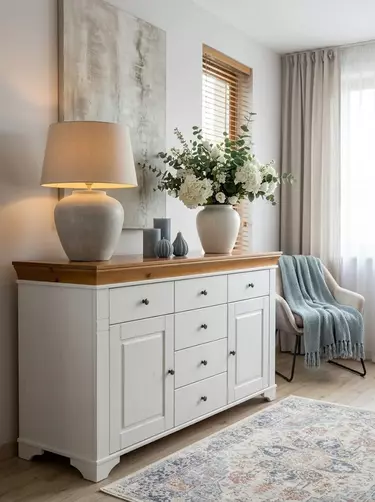 Комод Бейли с 2 дверками и 6 ящиками белый воск/антик