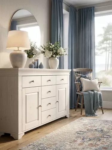 Комод с 6 ящиками массив Бейли 2 двери 6-ящ белый воск