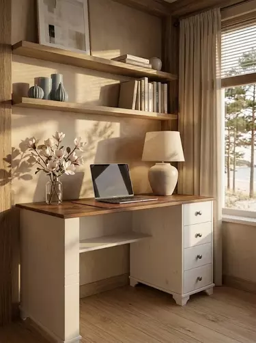 Стол Бейли письменный с 4-я ящиками белый воск/антик