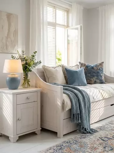 Кровать диван массив сосны Бейли 900х2000 с ящиками белый воск