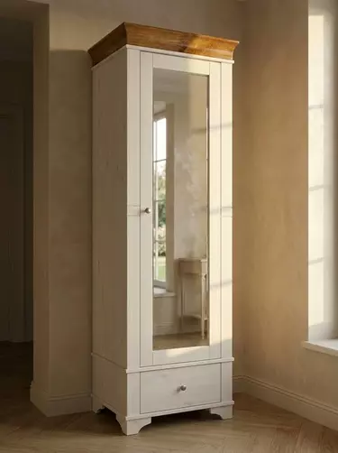 Шкаф 1-дверный с зеркалом Бейли белый воск/антик