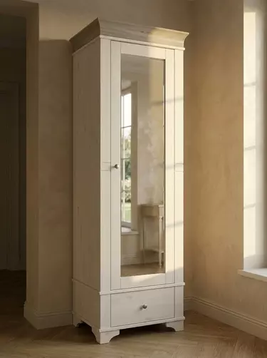 Шкаф 1-дверный с зеркалом Бейли белый воск/антрацит