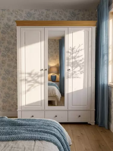 Шкаф 3-х дверный с зеркалом Бейли белый воск/антик