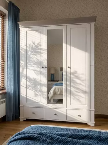 Шкаф 3-х дверный с зеркалом Бейли белый воск/антрацит