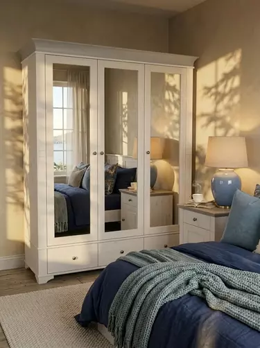 Шкаф 3х дверный с зеркальными дверями Бейли белый воск/антрацит