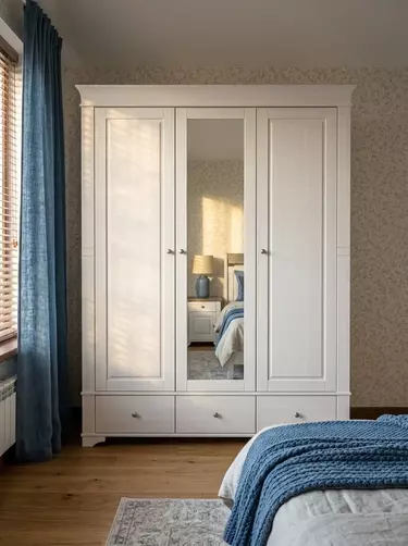 Шкаф массив 3 створчатый Бейли 3-ств с зеркалом белый воск