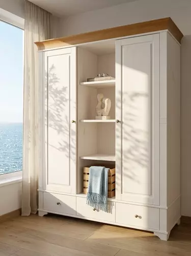 Шкаф Бейли 2-мя глухими дверями и полками белый воск/антик