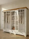 Шкаф 5 дверный с 4 стеклянными дверями и полками белый воск/антик