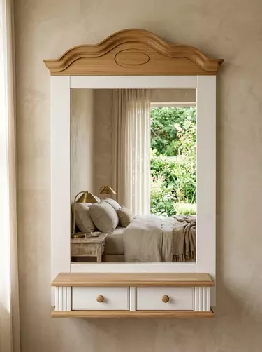 Полка-зеркало "Синди" белый воск/антик